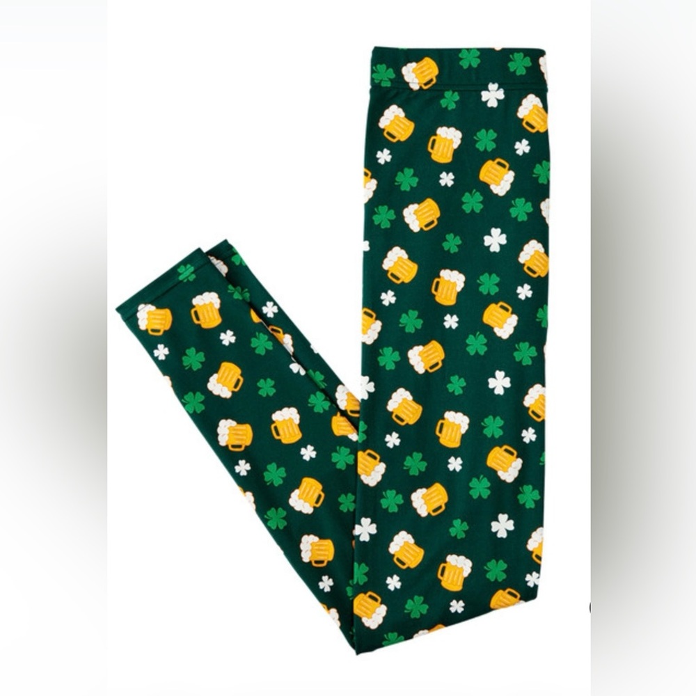 🍀🍻Festive Shamrock And Beer Printed St. Patrick’s Day Legging’s 🍀🍻